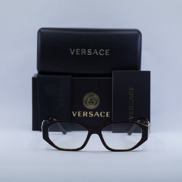 Versace VE3320U 108 Geometric Eyeglasses 56mm - Dark Havana - Picture 3 of 11